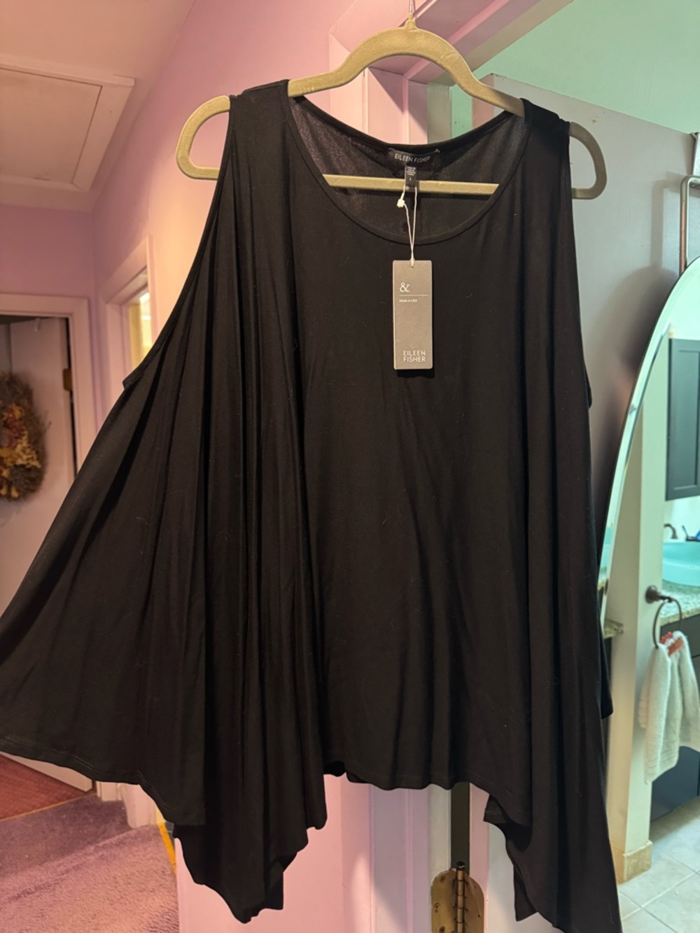 NWT! Eileen Fisher Size L Black Flowing Poncho Tunic